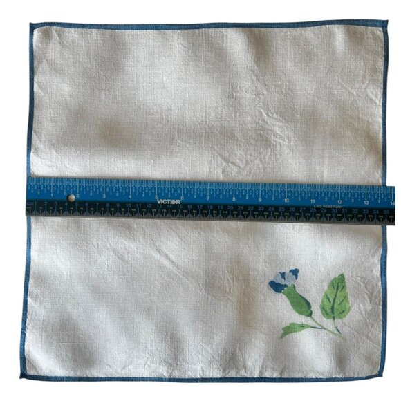 Vintage Morning Glory Linen Napkins Set Of 4 Blue & Green On White 13.75” x 14” - Picture 7 of 8